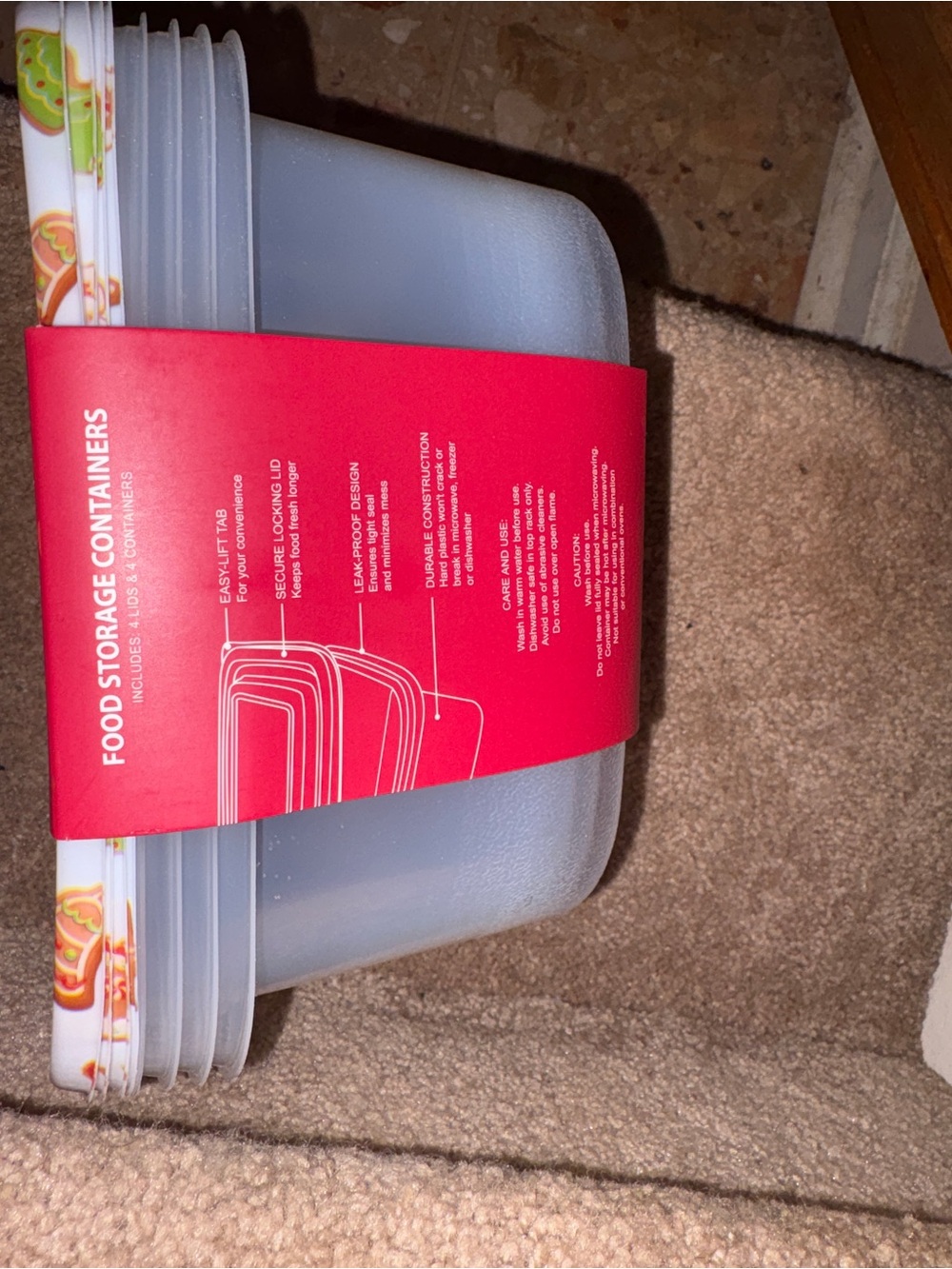 CWC Food Storage Containers - Festive Gingerbread Holiday Design (White/Red) - Picture 4 of 4